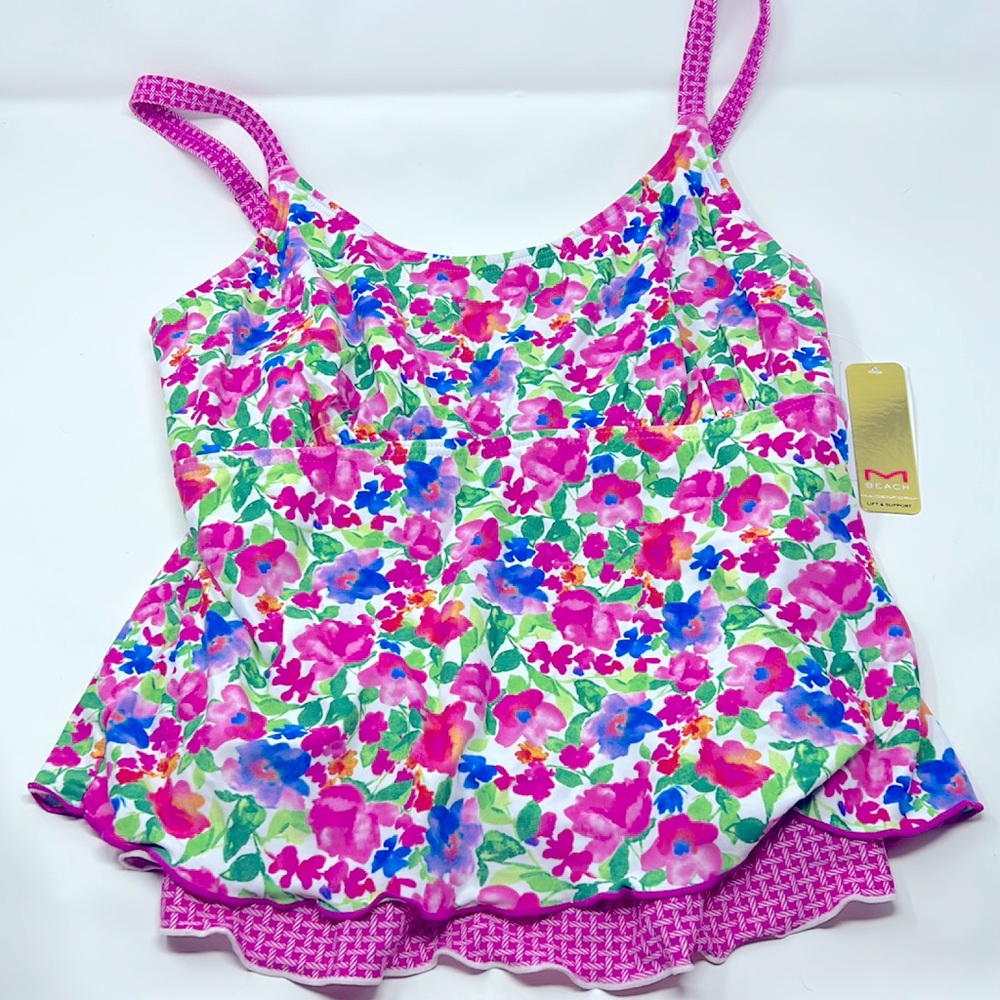Maidenform Summer Breeze Pink Floral Lift & Support Tankini Swim Top Size 38DD